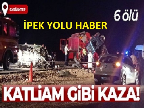 Gaziantep-Adıyaman karayolunda iki otomobilin kafa kafaya çarpıştığı feci kazada 6 kişi hayatını kaybetti